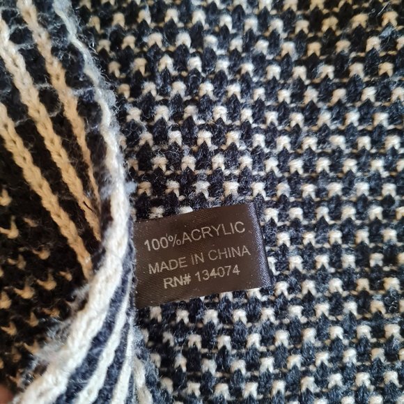 Poncho Shawl Tassels Boho Open Front Knit Wrap Black White Beige Shrug Kimono - Picture 7 of 7